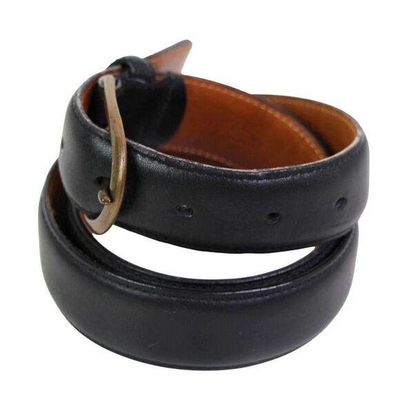 Paul Fredrick BLACK GENUINE LEATHER 1 1/4"Wd STITCH DRESS MEN'S BELT Sz 32 (B25 - Picture 3 of 13